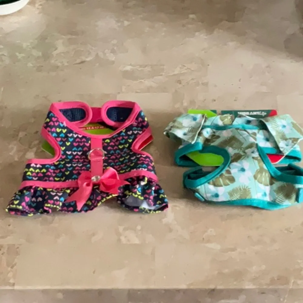 Two Super Cute SMALL 12-5” -17” Chest Dog Harnesses